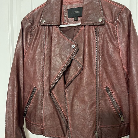 Blu Pepper Deep Red Faux Leather Moto Jacket - Picture 4 of 4